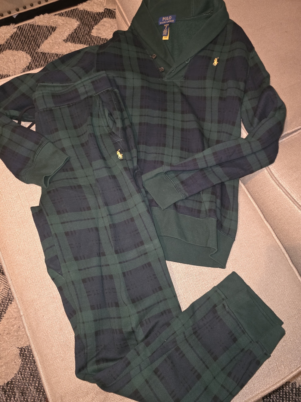 Polo by Ralph Lauren Green & Navy Plaid Button Hoodie